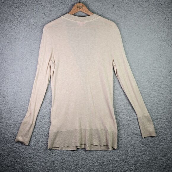 Lilly Pulitzer Gold Metallic Long Cardigan Sweater L V-Neck Logo Button Pocket - Picture 2 of 16